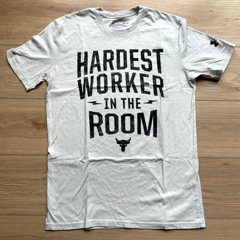 Under Armour Project Rock Hardest Worker in the Room T-Shirt Mens Medium Gray